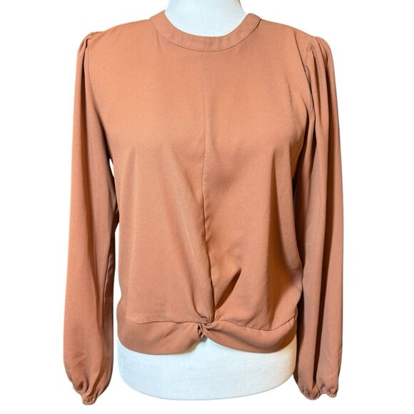 Nine West Womens Blouse Small Spice Long Sleeve Round‎ Neck Twist Front Top - Picture 1 of 16